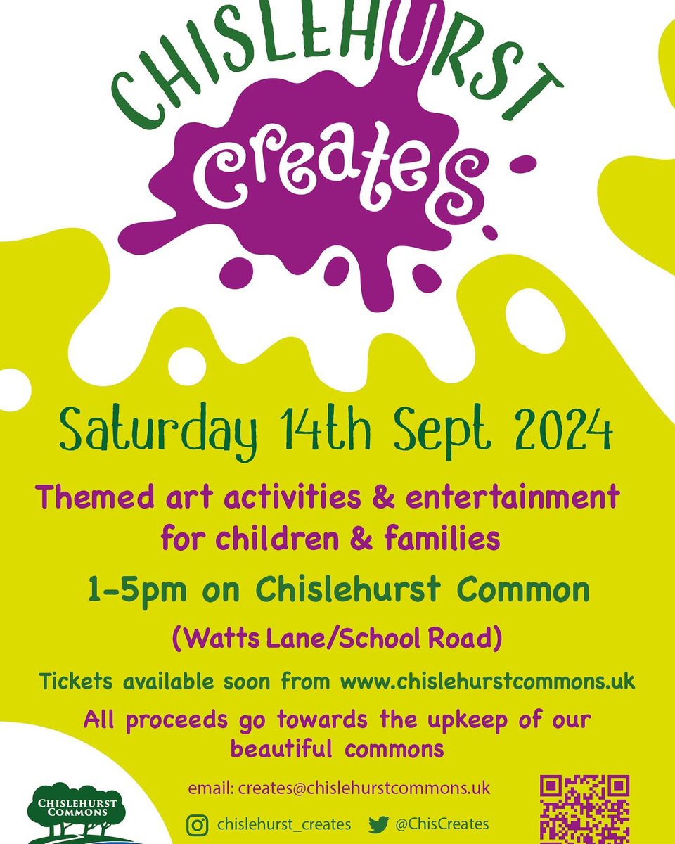IT’S BACK!! 🎨🖌️ Chislehurst Creates will return this September for another fun-filled day of arts and crafts on the commons 🌿🌳 Pop it on the calendar, Saturday 14th September, 1-5pm. Ticket information to follow soon. Watch this space!
