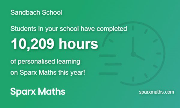 SandbachMaths's tweet photo. Amazing @SparxMaths stats so far this year! Over half a million questions correctly answered 👍👍👍 https://t.co/7xlwCun0Vg