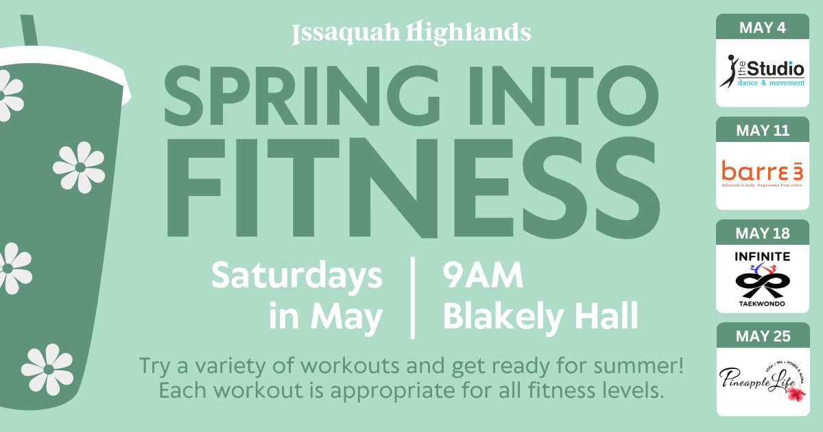 IssHighlands's tweet photo. Join local fitness instructors for a free morning workout every Saturday in May from 9-10 a.m. This is a great way to try a variety of workouts and prepare for summer! Each class is appropriate for all fitness levels.

For details about each workout, visit https://t.co/FxosHNGlXx https://t.co/yanJh1fjAA