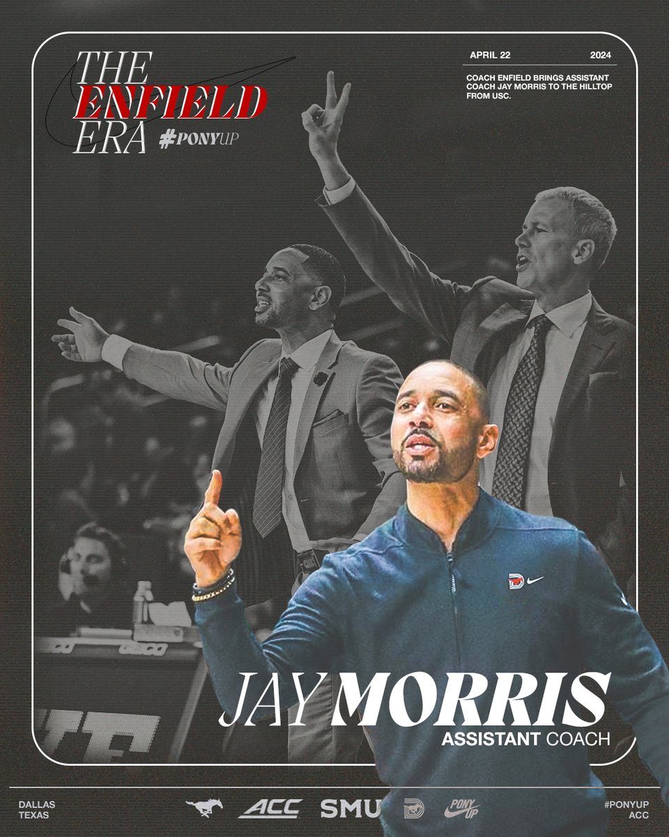 𝐖𝐞𝐥𝐜𝐨𝐦𝐞 𝐭𝐨 𝐭𝐡𝐞 𝐇𝐢𝐥𝐥𝐭𝐨𝐩 Assistant coach Jay Morris will join Coach Enfield after three seasons at USC in the same role. During his tenure, he helped the Trojans achieve a 48-19 record. He has fifteen years of college coaching experience. #PonyUpDallas |…