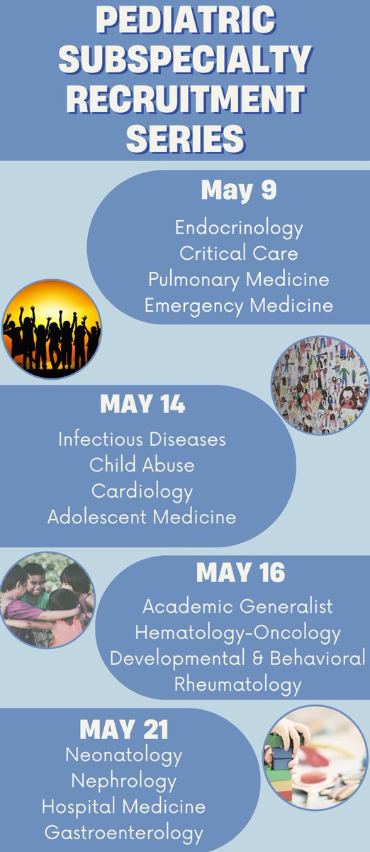 Pleased to announce the 3rd Annual Pediatric Subspecialty Recruitment Series hosted by @APPDconnect & @_pedsubs! Residents can virtually visit with multiple fellowship programs in their chosen subspecialty. Learn more & sign up at appd.org/resources-prog…