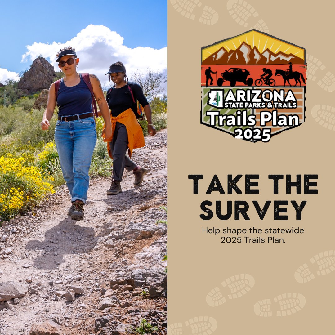 Do you love exploring the great outdoors? Be an advocate for Arizona’s trails and enter to win awesome prizes just by taking a survey to help shape our state's next Trails Plan at surveyentrance.com/TrailsPublic7. Your input will help define a roadmap for the future of Arizona's trails!