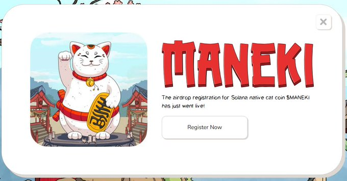 @UnrevealedXYZ Celebrating our launch we have decided to host the $MANEKI Airdrop Registration. from warrior cats' dreams, where shadows fall, $MANEKI neko answers their call. 八 🐱 register.manekineko-event.com