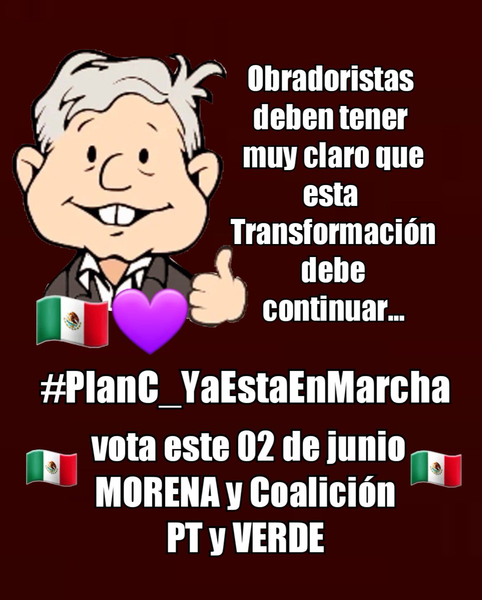 violetamg10078's tweet photo. Vamos con todo queridos amigos y amigas,  vamos a arrasar este 02 de junio voto masivo MORENA y coalición PT y VERDE..
#QueSigaLaTransformacion 🇲🇽💜
Con Claudia Presidenta 
#ClaudiaPresidentaDeMexico2024 
🇲🇽💜 #PlanC_YaEstaEnMarcha 
Yo con Claudia y la Transformación de México 🇲🇽 https://t.co/kaS1NkOrPJ