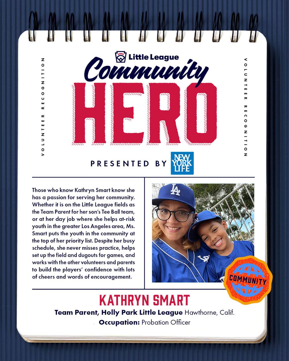 Thank you, Kathryn, for putting the Little Leaguers of Holly Park LL and the youth of the greater Los Angeles area at the top of your priority list! #LLCommunityHero #NationalVolunteerWeek