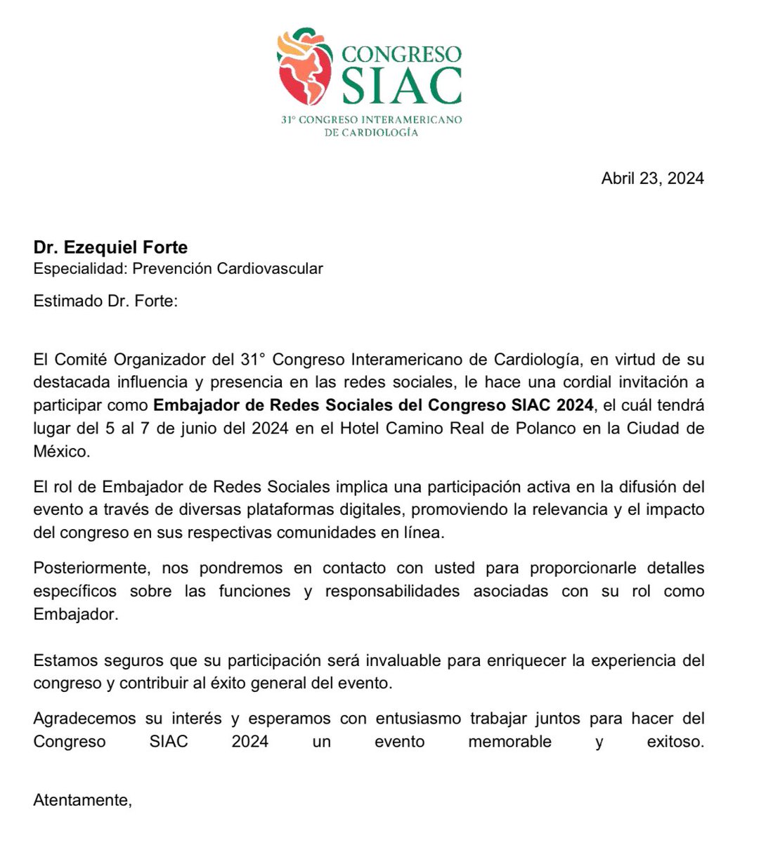 Nuevo desafío desbloqueado!! ➡️embajador en redes de @SIAC_cardio Ya llega el congreso SIAC24!! #CongresoSIAC ❤️ Lo mejor del continente se junta en 🇲🇽 ℹ️Info e inscripción: congresosiac.com