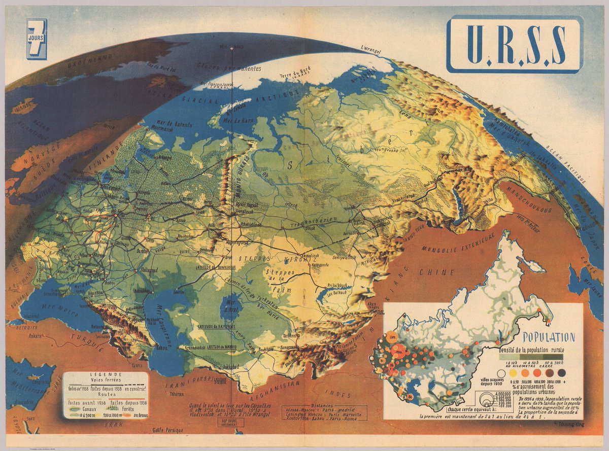 I like this 1942 map of the USSR from a French news publication quite a bit. It shows more borders made of natural barriers than Russia has today. Allegedly Russia's attack on Ukraine is part of a fantasy to get these secure borders back. Source: buff.ly/3UalCdZ