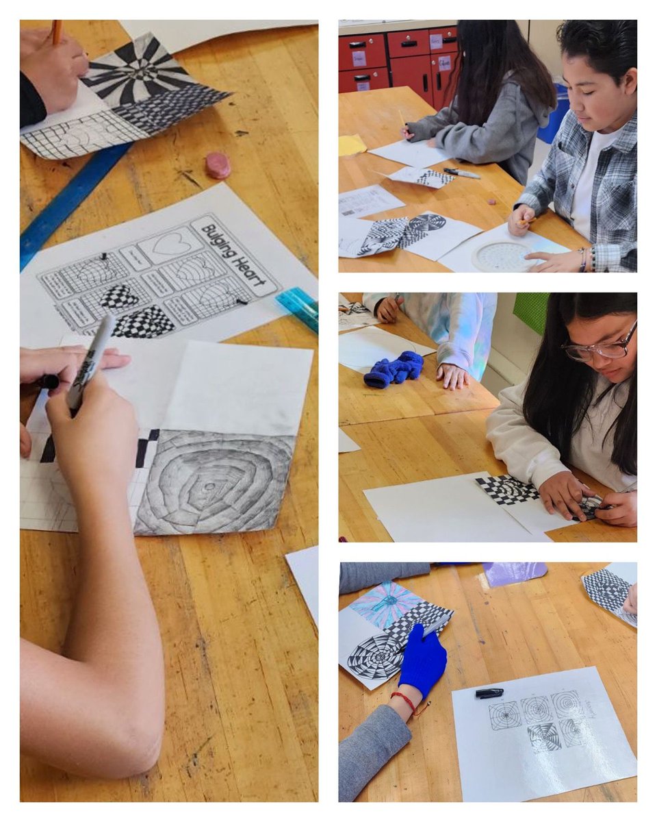 Columbine 5th graders practice some optical illusion art techniques in preparation for designing their own Op Art! @KarlaAllenbach #SkylineCommunityStrong #StVrainStorm @SVPriorityPrgms