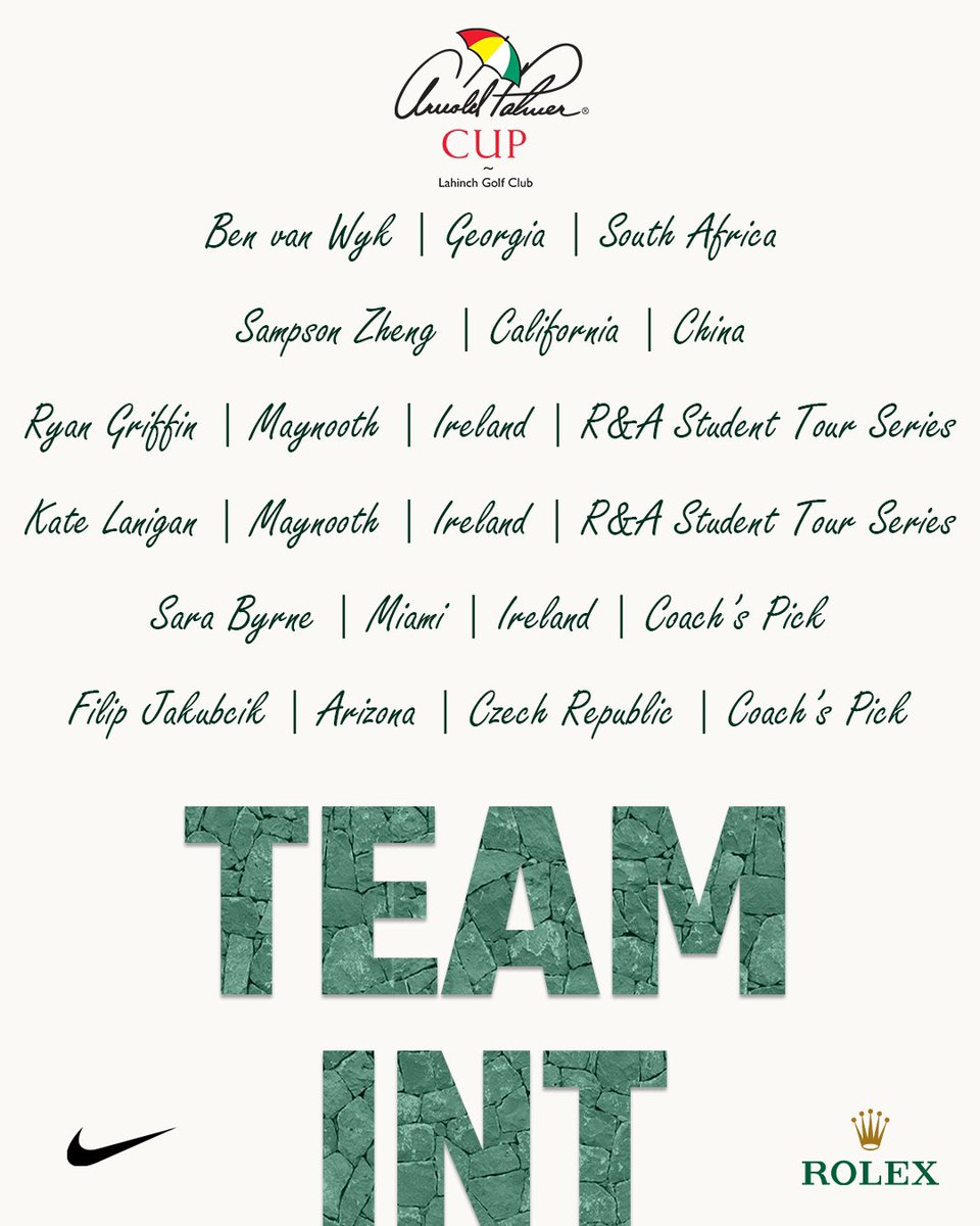 The lineups are set! 📝 

Meet the 24 college golfers who will represent Team International at the 2024 Arnold Palmer Cup. 

#APCup