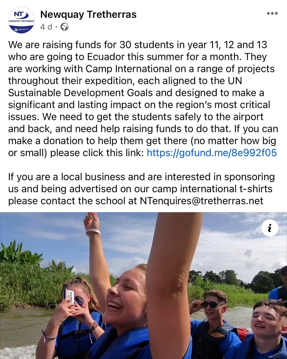 If you can make a donation to help them get there (no matter how big or small) please click this link: gofund.me/8e992f05If you are a local business and are interested in sponsoring us and being advertised on our t-shirts please contact the school at NTenquires@tretherras.net