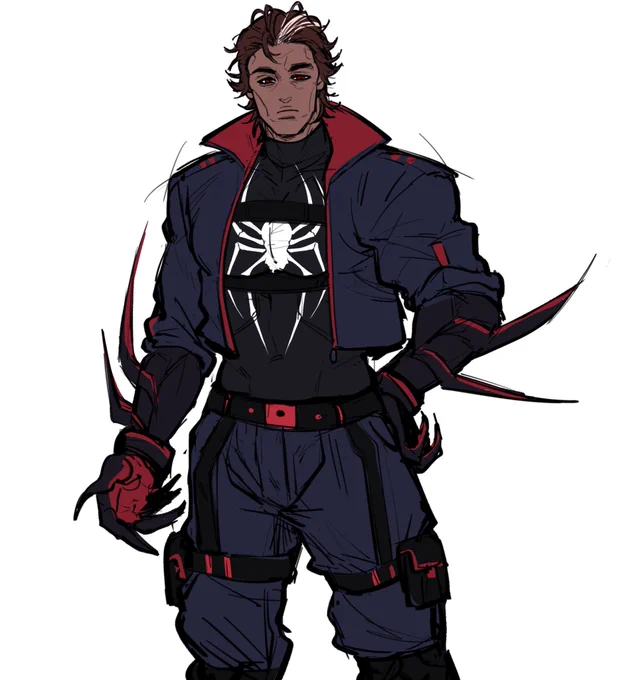 I will redesign her soon but not now This is her Miguel ( in her universe) design but he didn't have any spiders power he just a man who want to protect her wife while she pregnant.