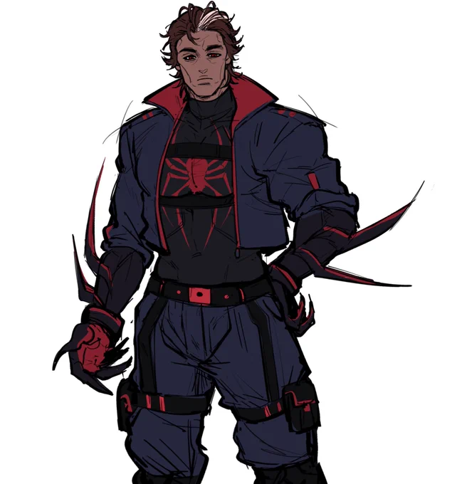 I will redesign her soon but not now This is her Miguel ( in her universe) design but he didn't have any spiders power he just a man who want to protect her wife while she pregnant.
