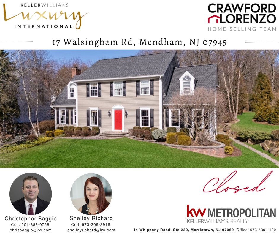 🎉Closed!🎉
Multiple Offers!  $150k OVER asking!

Who do you know that I can help get top $ for their home?

📱: 201-388-0768
✉️: chrisbaggio@kw.com

#njrealtor#njrealestate#kw#kellerwilliams#crawfordlorenzo#kwmetropolitan#Mendham