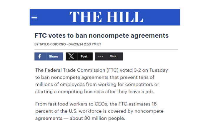Wow, this is huge. Non-competes were already unenforceable in California; the FTC just banned them nationwide.