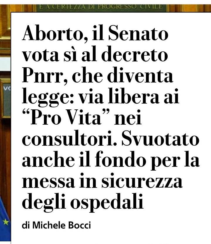 Se dovesse abortire, sarà mia premura accompagnare mia figlia di persona.

Perché l'incensuratezza è sopravvalutata.

#Pnnr #Aborto