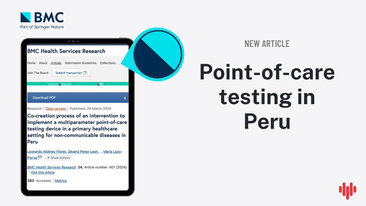 Point-of-care testing devices are easy, quick and accurate. A new study highlights ways to increase the use of these devices to test for non-communicable diseases in Peru and the advantages they provide for health workers and patients alike. bmchealthservres.biomedcentral.com/articles/10.11…