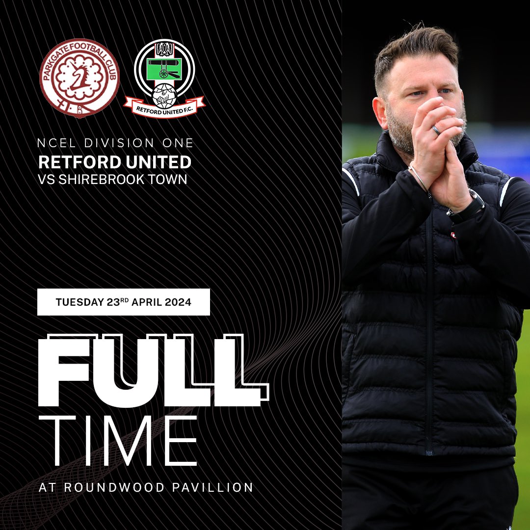 FT: Parkgate FC 3-2 Retford United. A great performance from the Badgers but Parkgate take the three points and edge closer to being Champions. #UTB 🖤