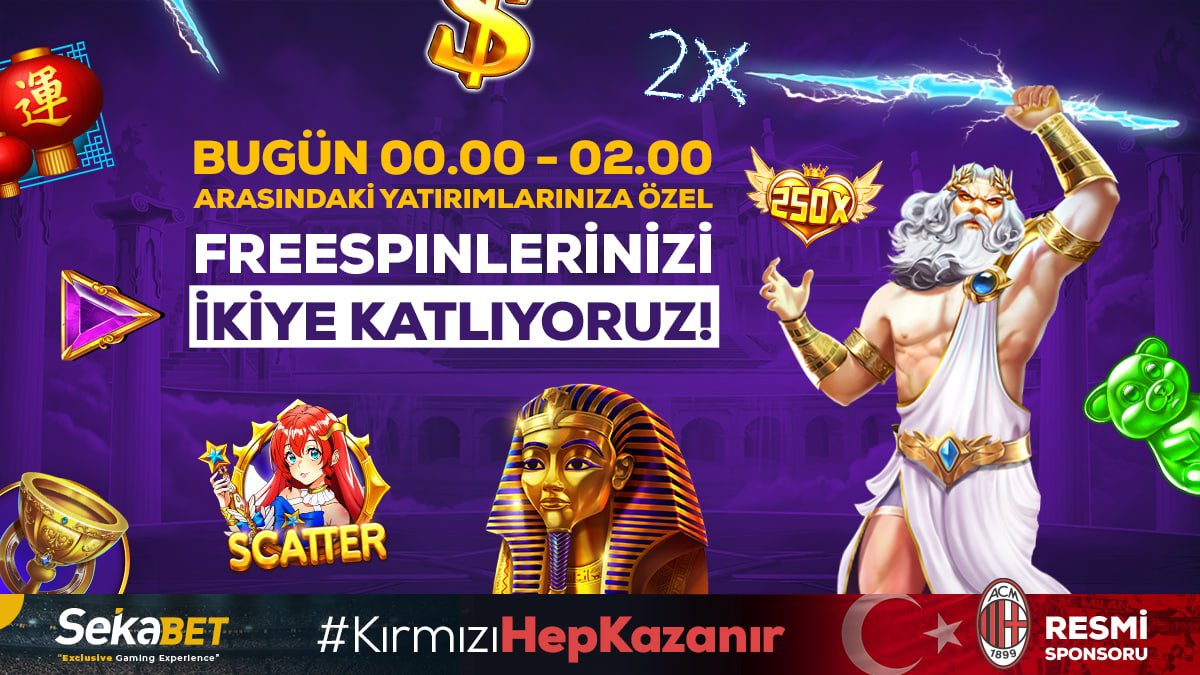 🎉 SEKABET'TE FIRSATLAR BİTMEZ 🎉 🎁 00.00 - 02.00 saatleri arasındaki yatırımlarınıza, 2 kat freespin hediyesi sizi bekliyor! ✔️ Yatırımınızı yapın t2m.io/sekatw24 kazanmanın keyfini iki katına çıkarın!