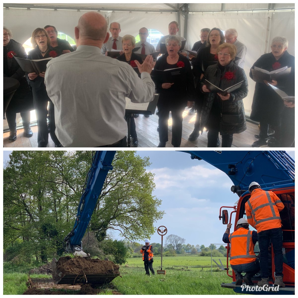 Onder aanvoering van zangkoor Laetitia ging vandaag de eerste schep de grond in van HWBP-project Nieuw Bergen. Weer een project van ⁦<a href="/WLomgeving/">Waterschap Limburg</a>⁩ waterschap Limburg in uitvoering in de Noordelijke Maasvallei. #dijkwerkers