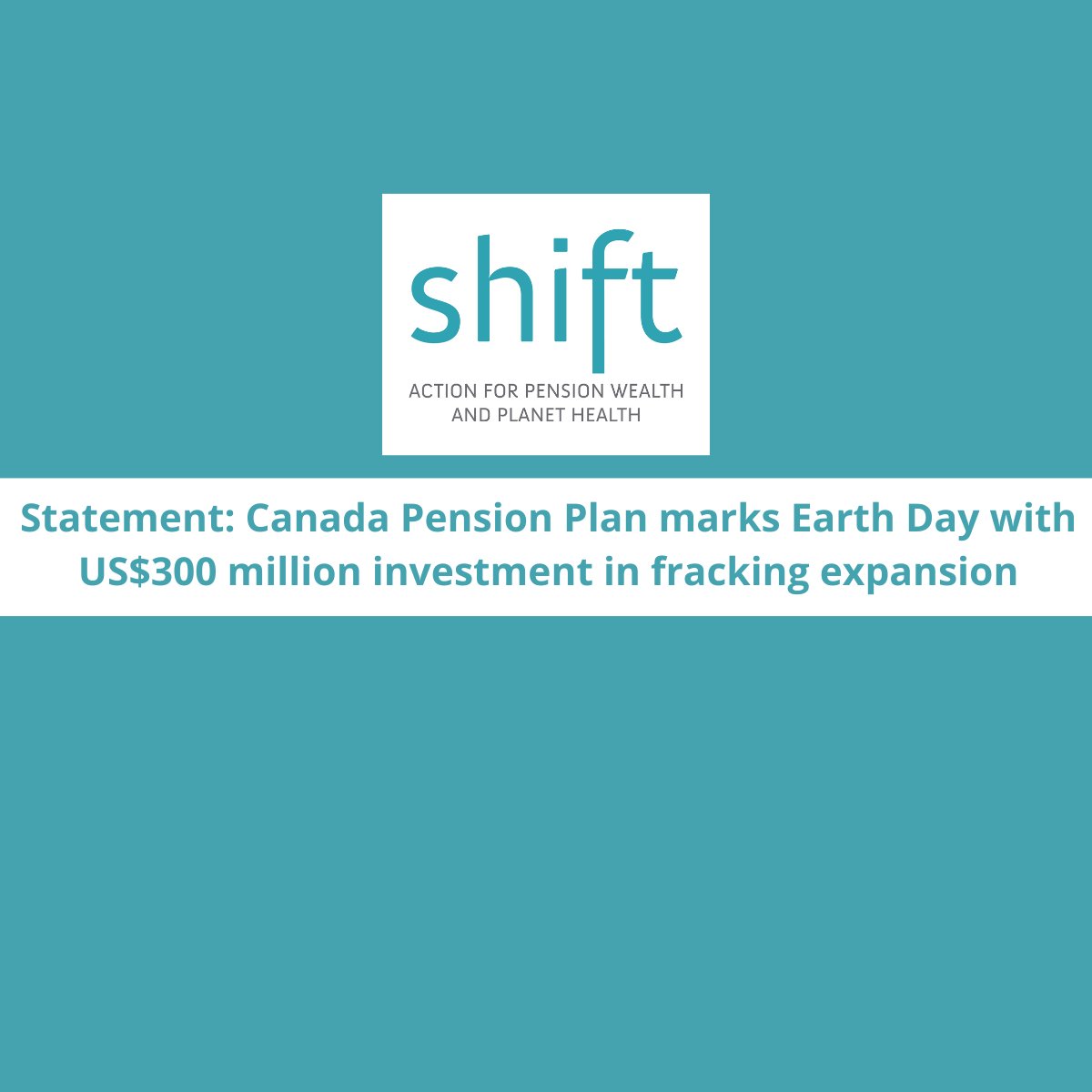 BREAKING: Yesterday, @cppinvestments marked Earth Day by committing US$300 million to fracking expansion in Ohio, making a mockery of CPPIB’s net-zero emissions commitment. #cdnpoli #fossilfuels #climaterisk Read our statement for the full story. shiftaction.ca/news/2024/04/2…