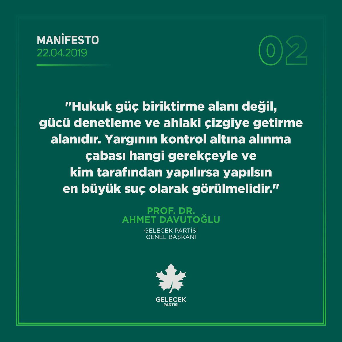 Genel Başkanımız Sn. @Ahmet_Davutoglu 'nun partimizin kuruluşundan önce yayınladığı Manifestosundan... Ahmet Davutoğlu