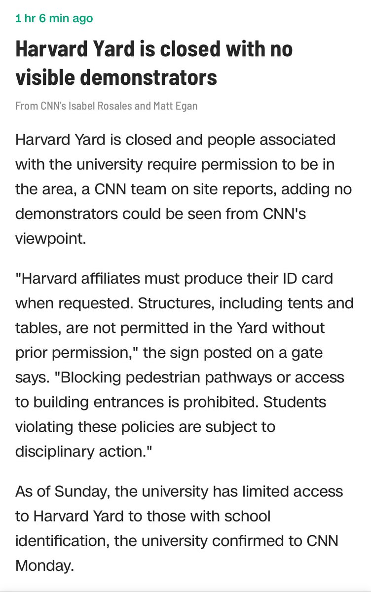 As of Tuesday there are no Harvard protests. #Columbia #NYU