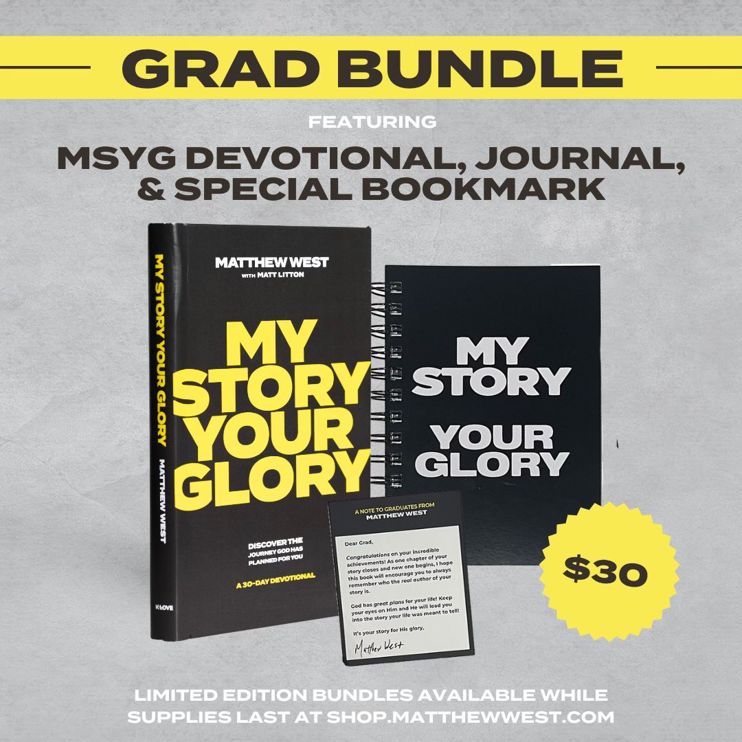 A special gift for the grads in your life! Gift them with God’s truth this Spring with a limited edition My Story, Your Glory bundle including a copy of my brand new devotional, journal and exclusive bookmark. Available now at shop.matthewwest.com 📚