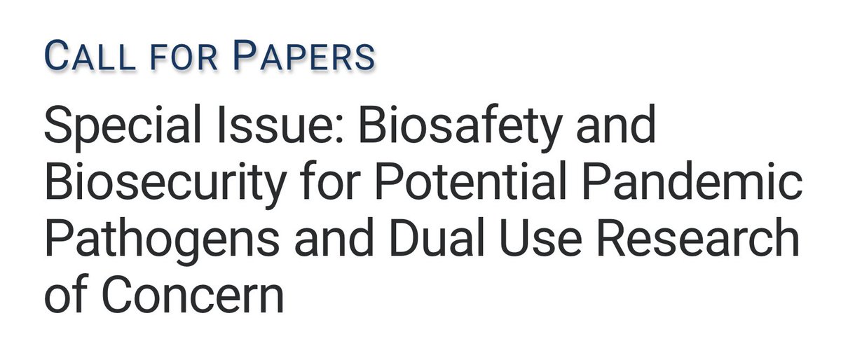 Thrilled to be co-editing a special issue of Applied Biosafety on ‘#Biosafety & #Biosecurity for PPP & DURC’ with @davidrgillum. Share insights on policy gaps and best practices. home.liebertpub.com/cfp/biosafety-…