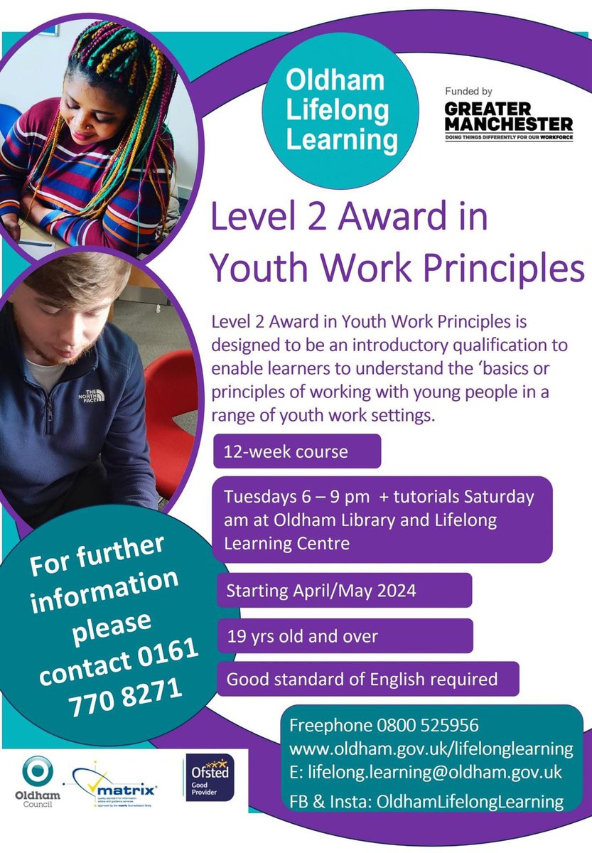 We're excited to announce a Level 2 Award in Youth Work Principles course starting early May! perfect for anyone wanting to develop the skills & qualifications to work with young people, whether you're a volunteer, sessional worker, or looking to progress to level 3 Qualification