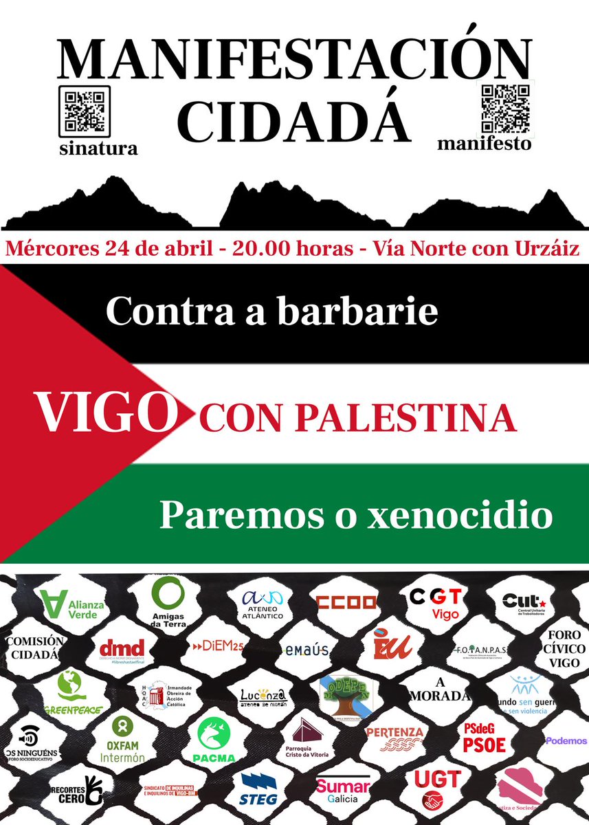 Mañá temos a oportunidade de saír á rúa e berrar alto e claro contra a barbarie, contra o xenocidio que se está a producir en Gaza.
Basta XA!