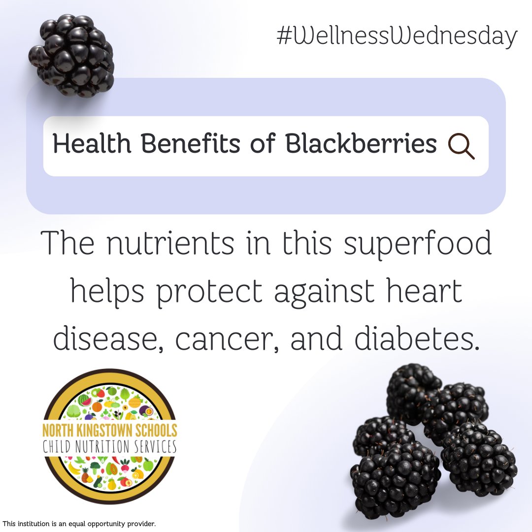 Blackberries are rich in manganese, which helps the body form connective tissue and bones. 🦴

@nk_schools #NorthKingstownRI #NorthKingstownRhodeIsland #RhodeIsland #RIschools #WashingtonCounty