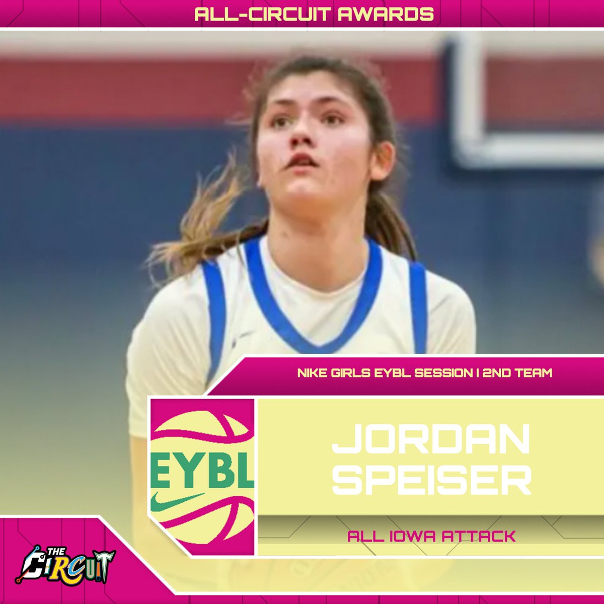 Nike EYBL Hampton | 2nd Team 🥈 Jordan Speiser | All Iowa Attack | 2025 Averages ➡️ 111.4 PPG, 5.8 RPG, 3.4 SPG, 1.6 APG All-Circuit Awards ⤵️ thecircuithoops.com/news_article/s…