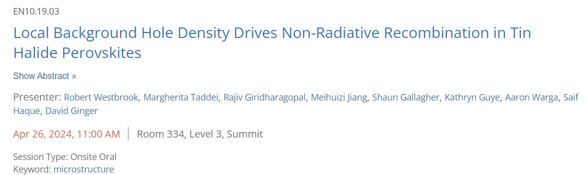 On Friday, I will showcase our simple, quantitative photoluminescence probe of the hole dopant level in semiconductors. Using tin halide perovskites as an example, I'll show how we can use this method to decouple recombination processes in tin halide perovskites.