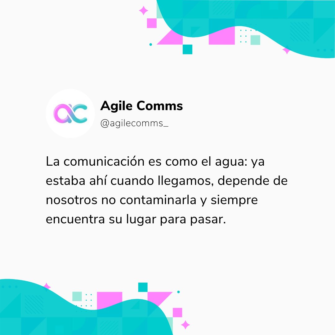 agilecomms_'s tweet image. 𝗟𝗔 𝗖𝗢𝗠𝗨𝗡𝗜𝗖𝗔𝗖𝗜𝗢́𝗡 𝗘𝗦 𝗖𝗢𝗠𝗢 𝗘𝗟 𝗔𝗚𝗨𝗔:
No podemos vivir sin ella, pero depende de nosotros no contaminarla.
¿Te gustó la analogía? ¿Qué otras características se te ocurren? 😀
Te invitamos a seguirnos y a participar en los comentarios. 🐝 #agilecomms