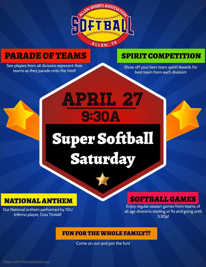 AllenSports_SB's tweet photo. Super Softball Saturday this weekend! Come join the fun! https://t.co/s44yFfFM4m