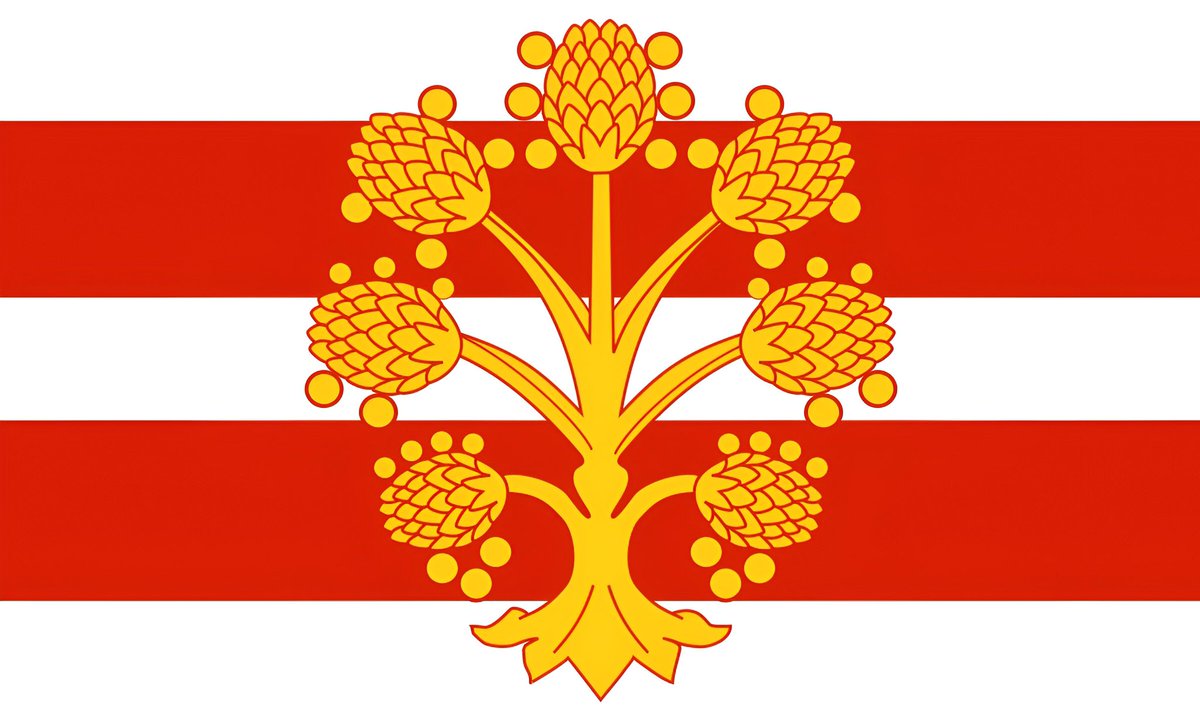The #Westmorland flag was registered in 2011.

The two red bars on white are from the arms of the de Lancaster family, Barons of #Kendal.

The heraldically-stylised gold apple tree is from the 13th century seal of the borough of #Appleby.

🇬🇧 #HistoricCounties | #CountyFlags 🏴󠁧󠁢󠁥󠁮󠁧󠁿
