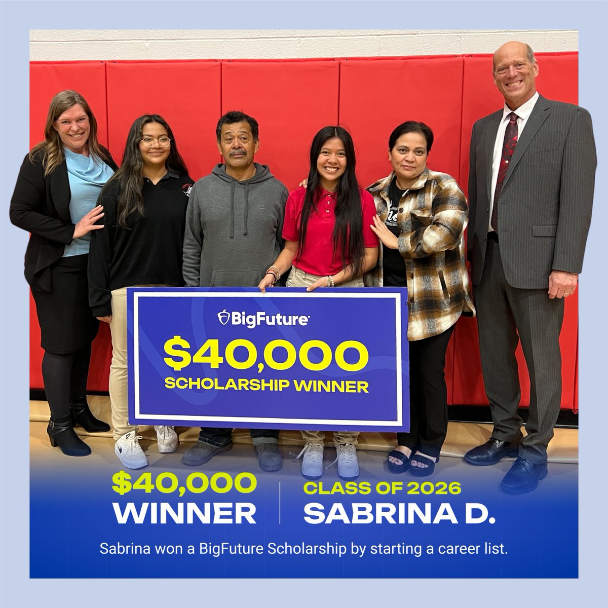 👏 Congrats to Sabrina! She explored exciting career paths on #BigFuture and secured a $40,000 college scholarship. Want to be next? Earn entries for BigFuture’s $40K Scholarship before April 30 for a chance to win! Enter now: spr.ly/6018bYo6j