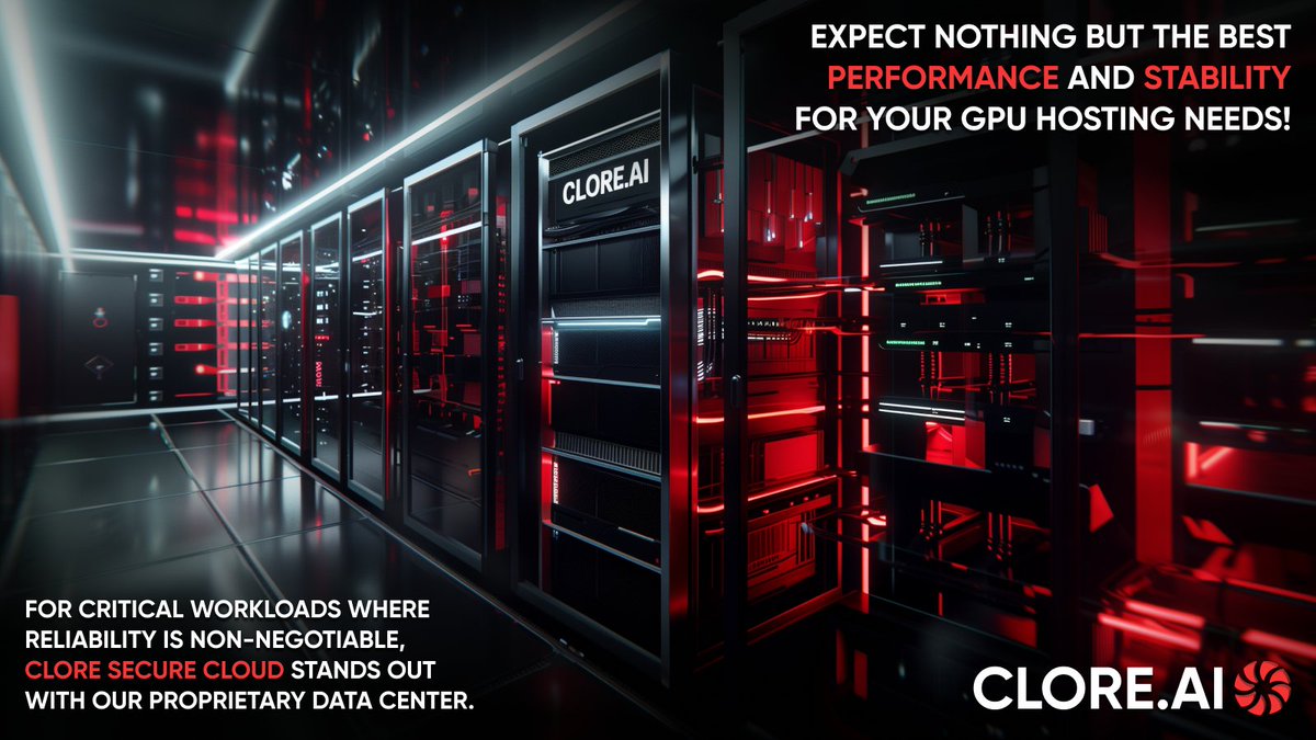 🔒 For critical workloads where reliability is non-negotiable, #Clore Secure Cloud stands out with our proprietary data center. Expect nothing but the best in performance and stability for your GPU hosting needs. 🚀 Discover more about our dependable solutions!…