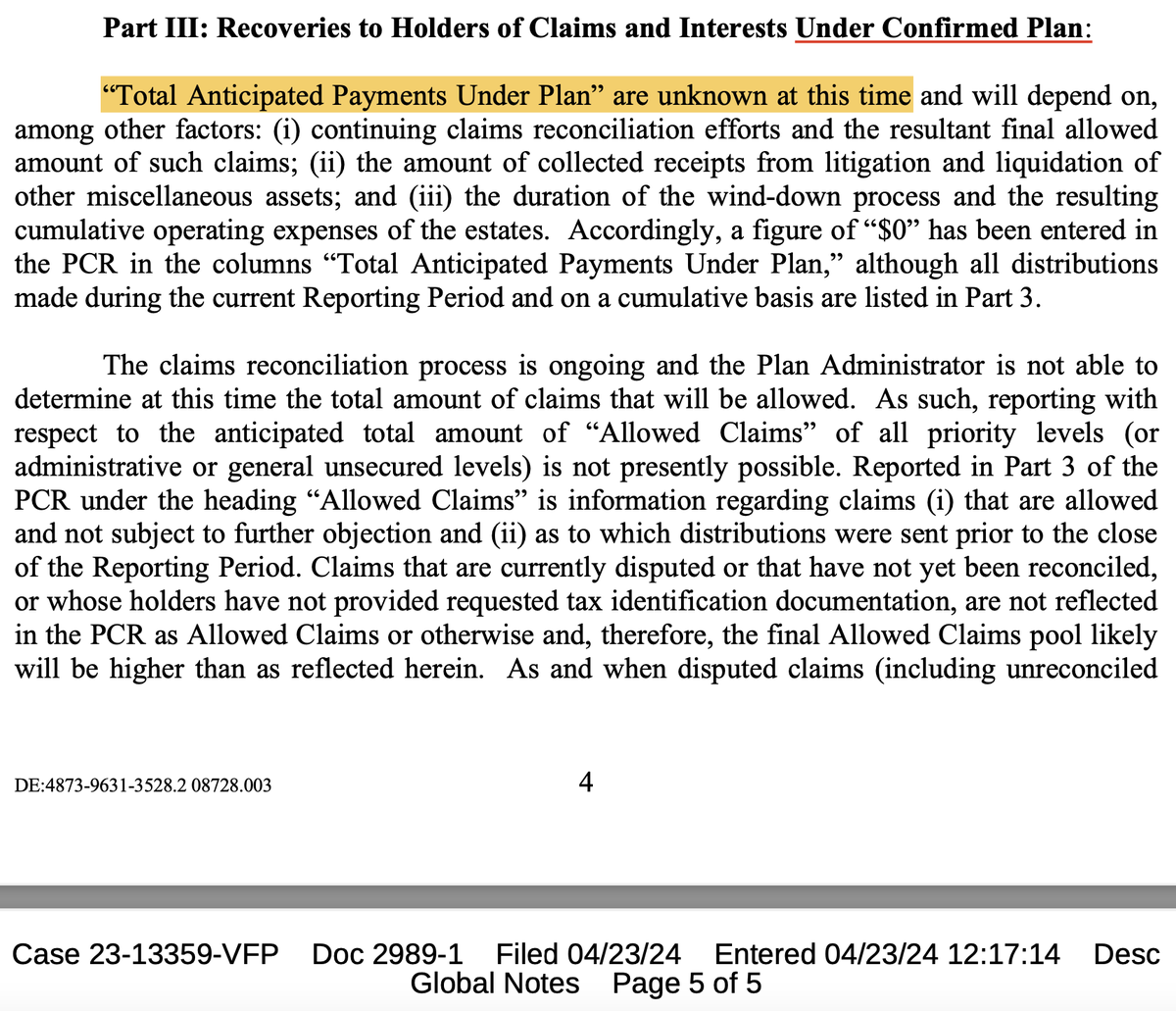 @antifasmoocher no, that is not what it says. from your own highlight, 'Pursuant to the Plan..' Now why would he be covering his butt with that legal language? If what you are saying was true, there would be no need to preface the recovery by attaching it to something that has been known…