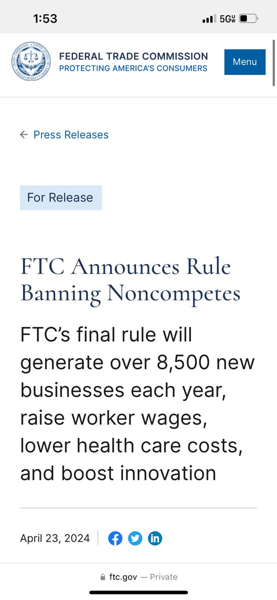 #BREAKING FTC announces rule banning noncompetes