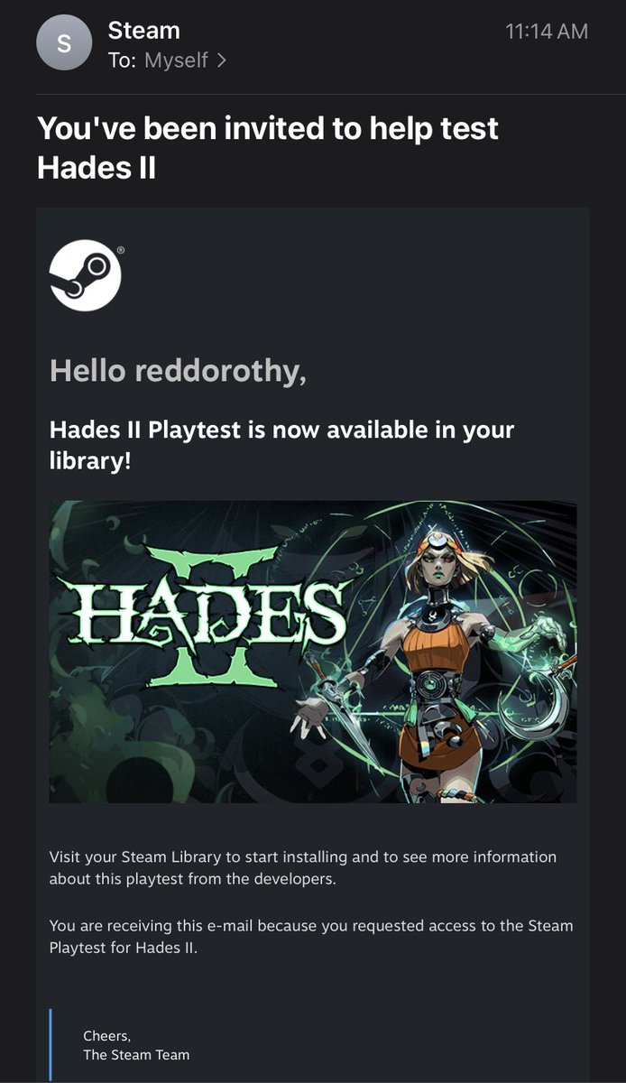 ItsMissDorothy's tweet photo. Hey @SupergiantGames, thanks! However, I just don’t feel right playing this while the biggest Supergiant fan I know, @lakemojave, still doesn’t have access. Any chance you can transfer this over to them or let them into the playtest? https://t.co/KW3VmEkvfw