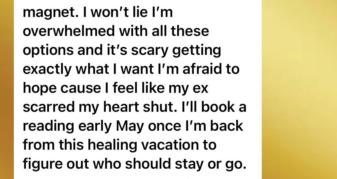 The heart wants what it wants but it can be wrong. Energy on the other hand never lies and always works in your favor if you follow it. Energy readings @ orizguide.as.me