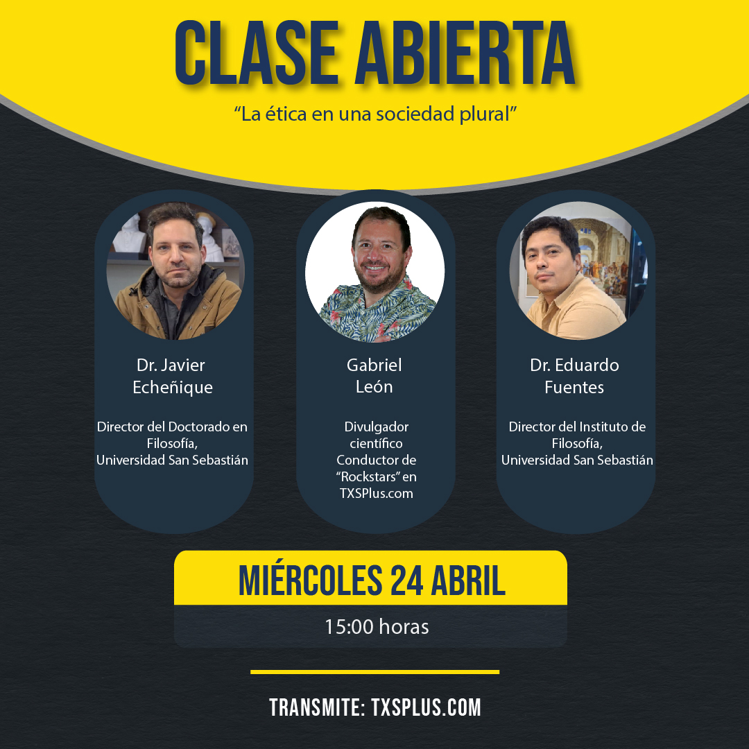 📻HOY 15:00hrs | El Director del Doctorado en Filosofía Dr Javier Echeñique y el Director del Instituto de Filosofía Dr Eduardo Fuentes conversan con @GaboTuitero en Clase Abierta sobre 'la ética en una sociedad plural' 🌐Sigue el streaming @txsplus: txsplus.com/streaming/