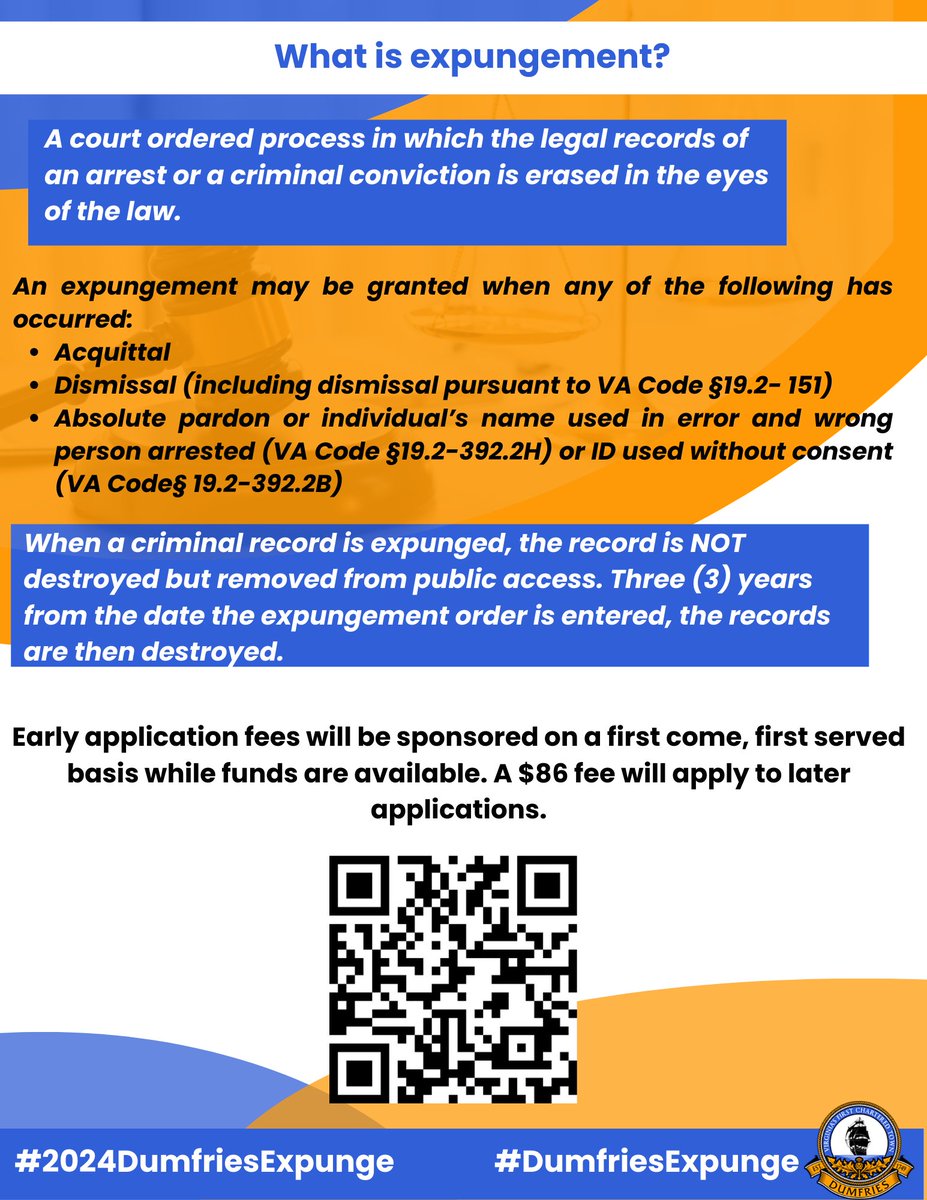 *Update: Join us at the upcoming Town of Dumfries Expungement Clinic on June 8, 2024. Pre- Registration open until May 24, 2024 - details in flyer. #expungement