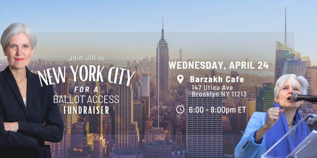 Join me in NYC Wednesday to power up our fight to overcome NY's worst-in-the-country ballot access restrictions and get our pro-worker, anti-war, anti-genocide, climate action campaign on the ballot! RSVP and spread the word! jillstein2024.com/nyc_ballot_fun…