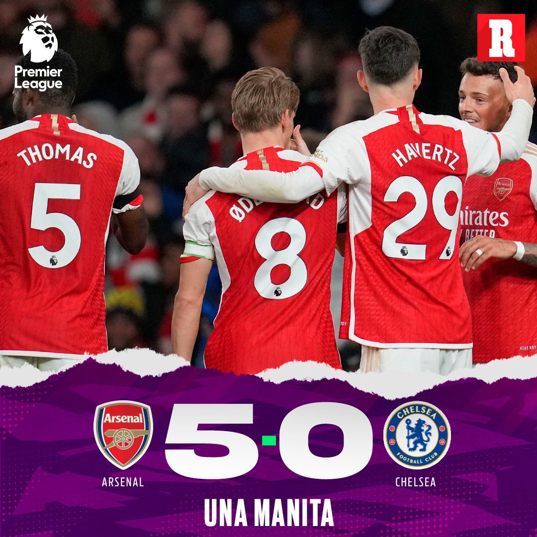 BOMBARDEARON 💣 Ahí humildemente el Arsenal le metió cinco al Chelsea en Premier League. Doblete de Ben White y Kai Havertez (👀). Los de Mikel Arteta se aferran al liderato de la Liga. Los de Mauricio Pochettino, por los suelos.