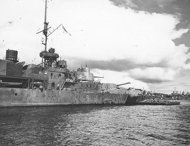 Torpedo damage on Hobart, 20 Jul 1943
