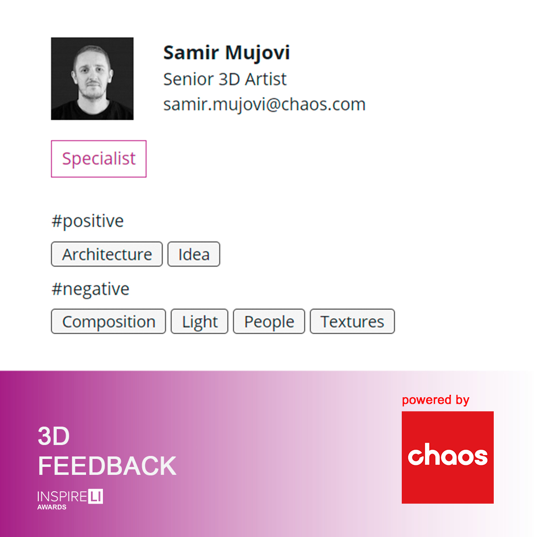 3D FEEDBACK for INSPIRELI participants

Read more: inspirelieducation.com/en/project/663…

Project Author: Sagnik Sen
3D Advisor: Samir Mujovi

3D Feedback is powered by CHAOS and is offered to INSPIRELI participants as a support to young talents.

#architecture
#inspireliawards