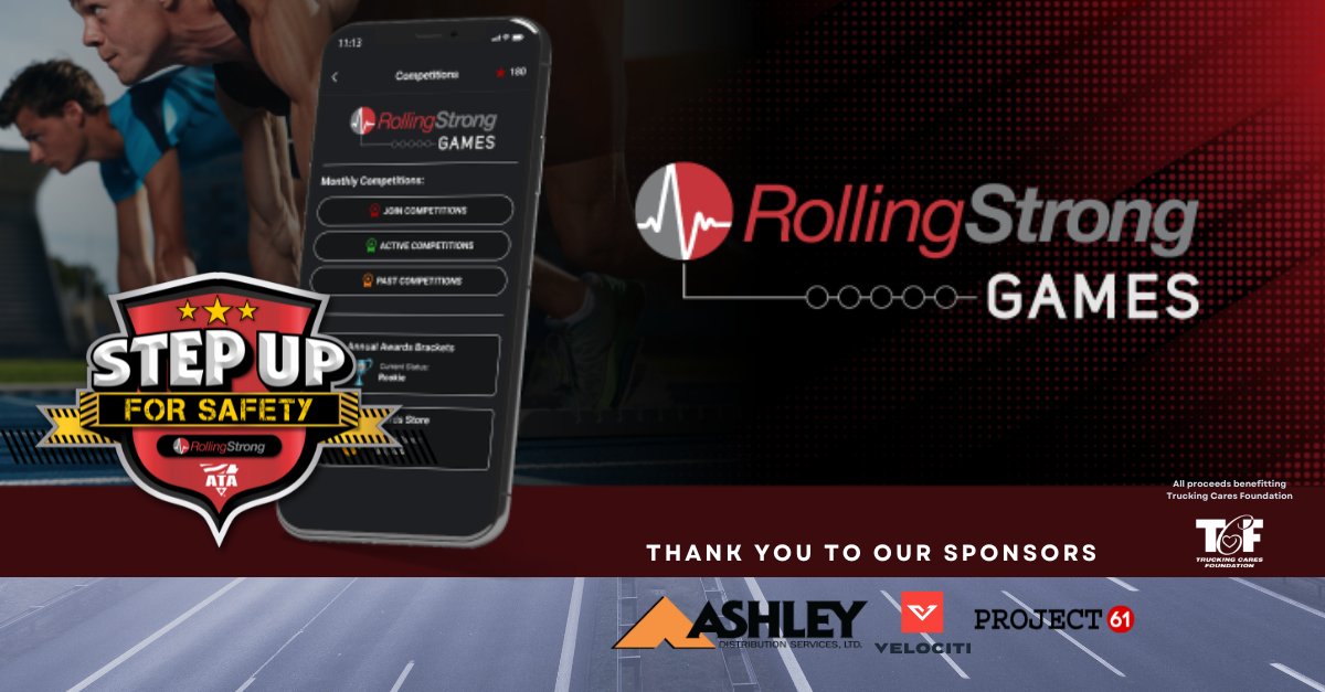 TRUCKINGdotORG's tweet photo. 👟💪 Time to step up for safety with #SSHR24's Step Competition, sponsored by @AshleyHomeStore, Project 61, @R0LLINGSTRONG, and @VelocitiInc. Fantastic prizes await the winners and all the proceeds benefit the Trucking Cares Foundation. Register now: https://t.co/GxQpNVrmzY https://t.co/lWlsCqKOkG