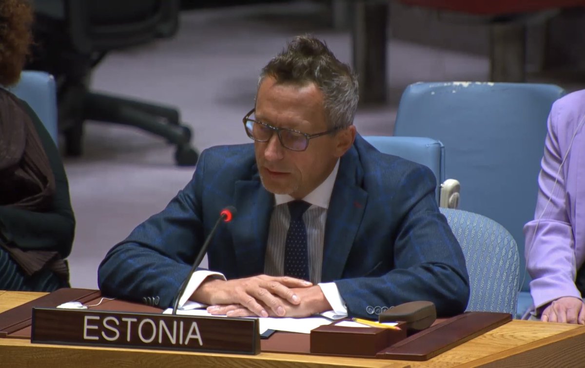 🇪🇪at #UNSC debate on conflict related sexual violence
-Strongly condemn all forms of #CRSV
-Support targeted arms embargoes & inclusion of sexual violence as a designation criteria for sanctions
-Call for ru to be listed as a party committing rape &sexual violence for crimes in🇺🇦